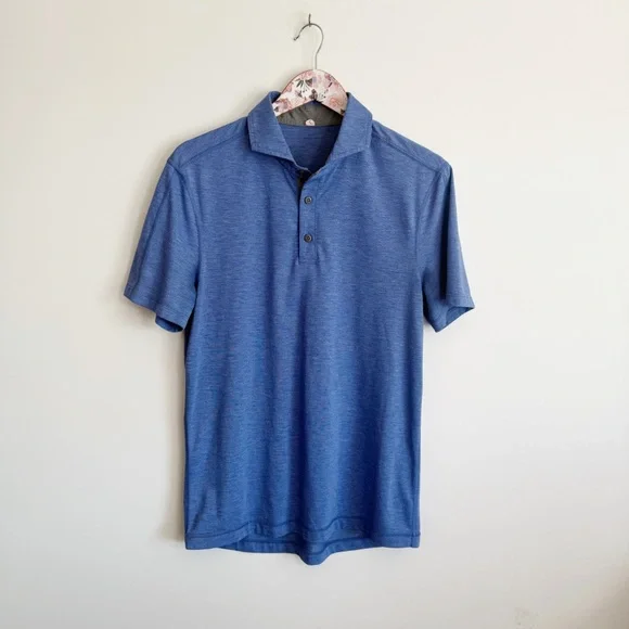 LULULEMON Evolution Polo Short Sleeve Shirt Men’s M Medium Blue - Picture 2 of 8